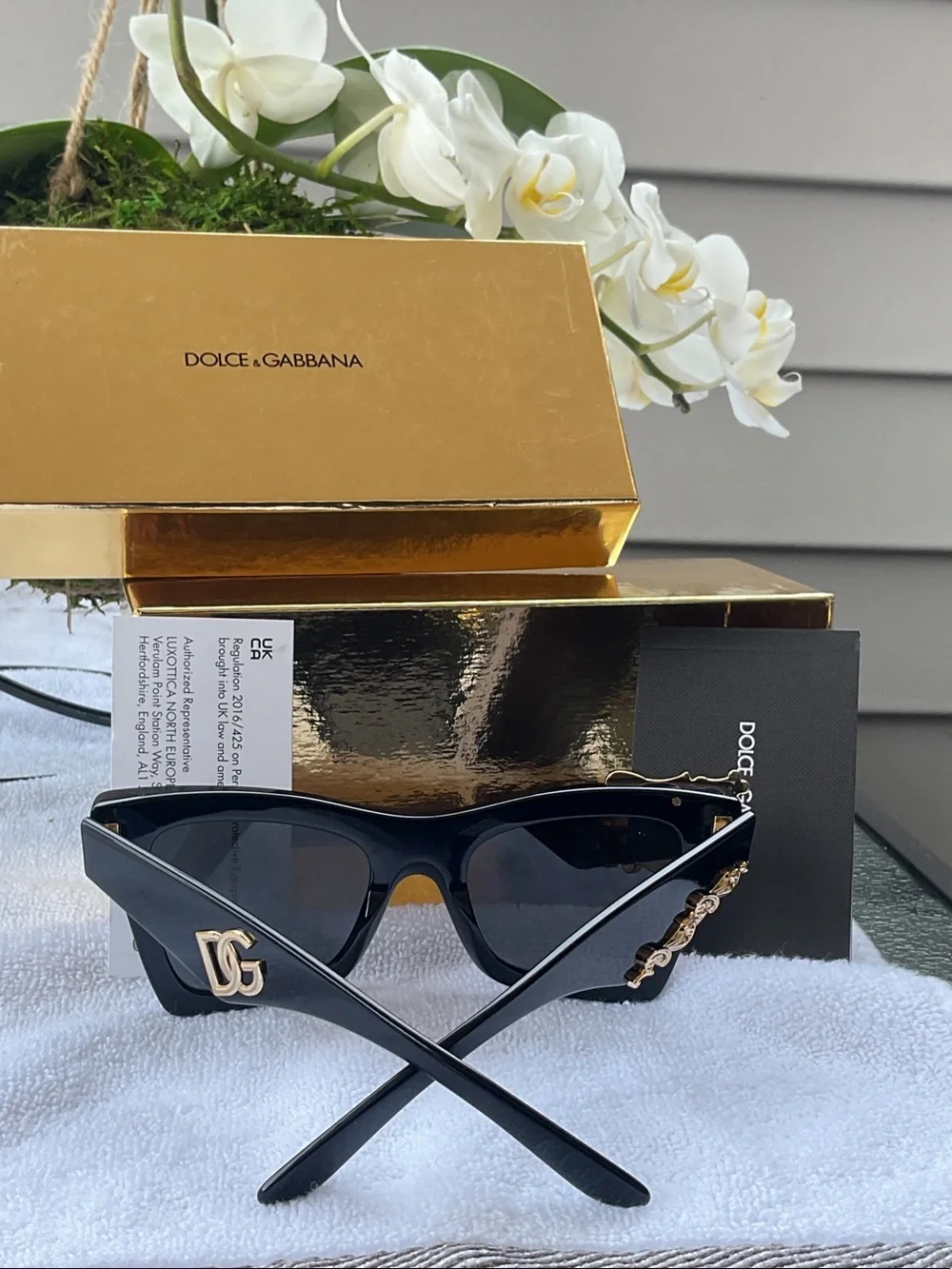Dolce & Gabbana Black Sunglasses with Gold Filigree Detail